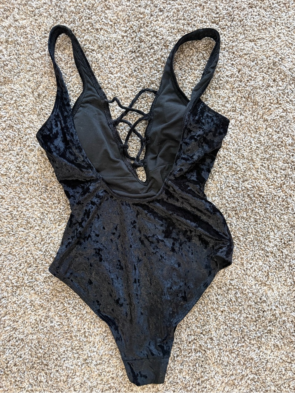 Hot Topic Black Velvet Lace-Up Plunge Bandeau Bodysuit
